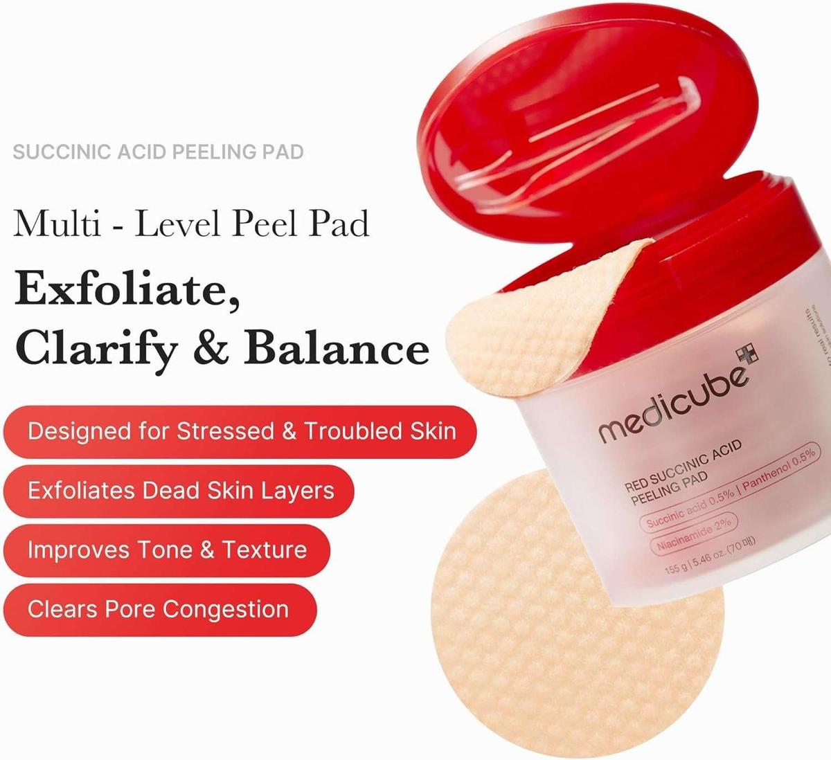 Medicube Red Succinic Acid Peeling Pad Disques Exfoliants 70 Pads