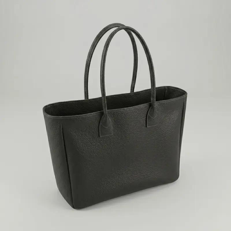 Cabas Cuir Grainé Noir Femme Style Minimaliste
