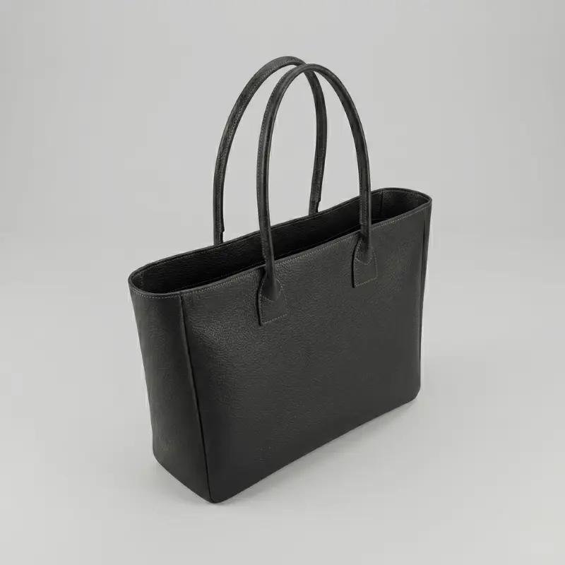 Cabas Cuir Grainé Noir Femme Style Minimaliste