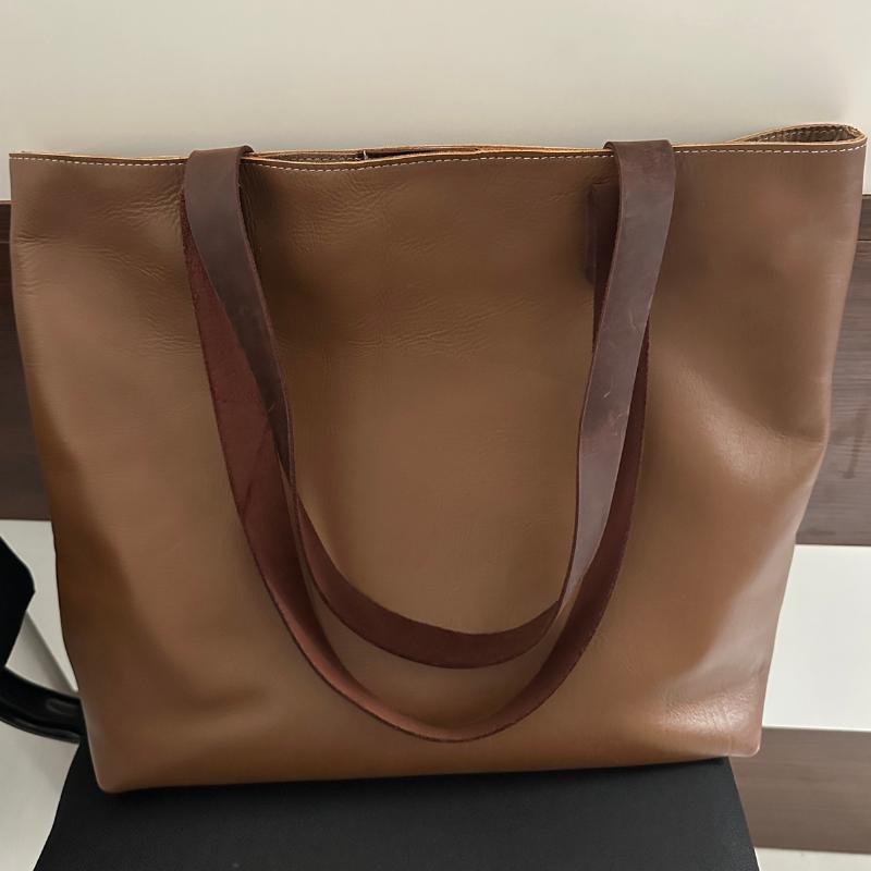 Sac Cabas Cuir Naturel Anses Marron Femme