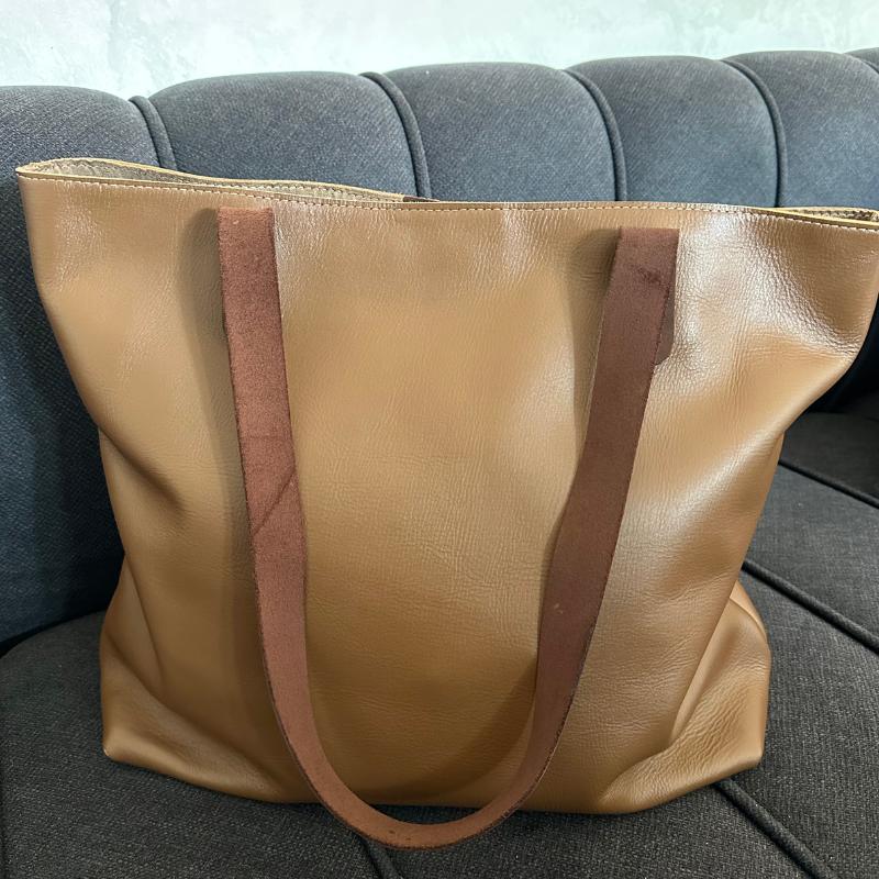 Sac Cabas Cuir Naturel Anses Marron Femme