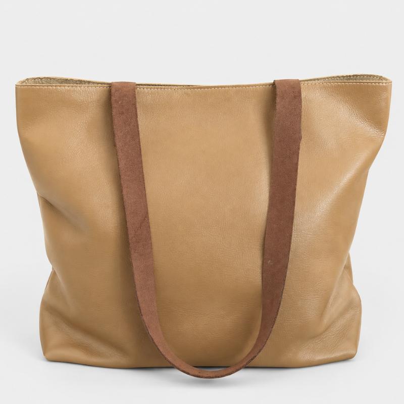 Sac Cabas Cuir Naturel Anses Marron Femme