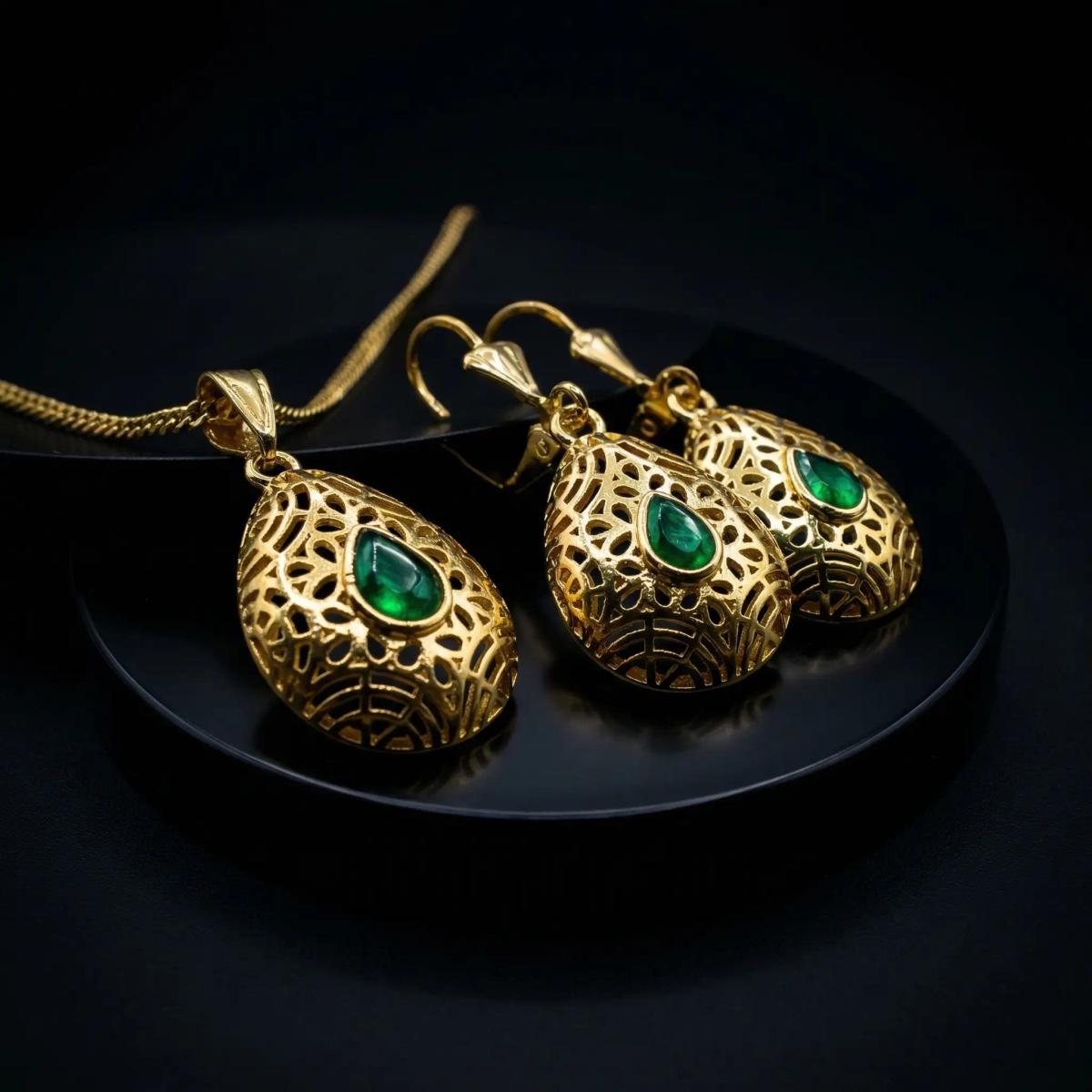 Ensemble Bijoux Plaqué Or Malaki vert