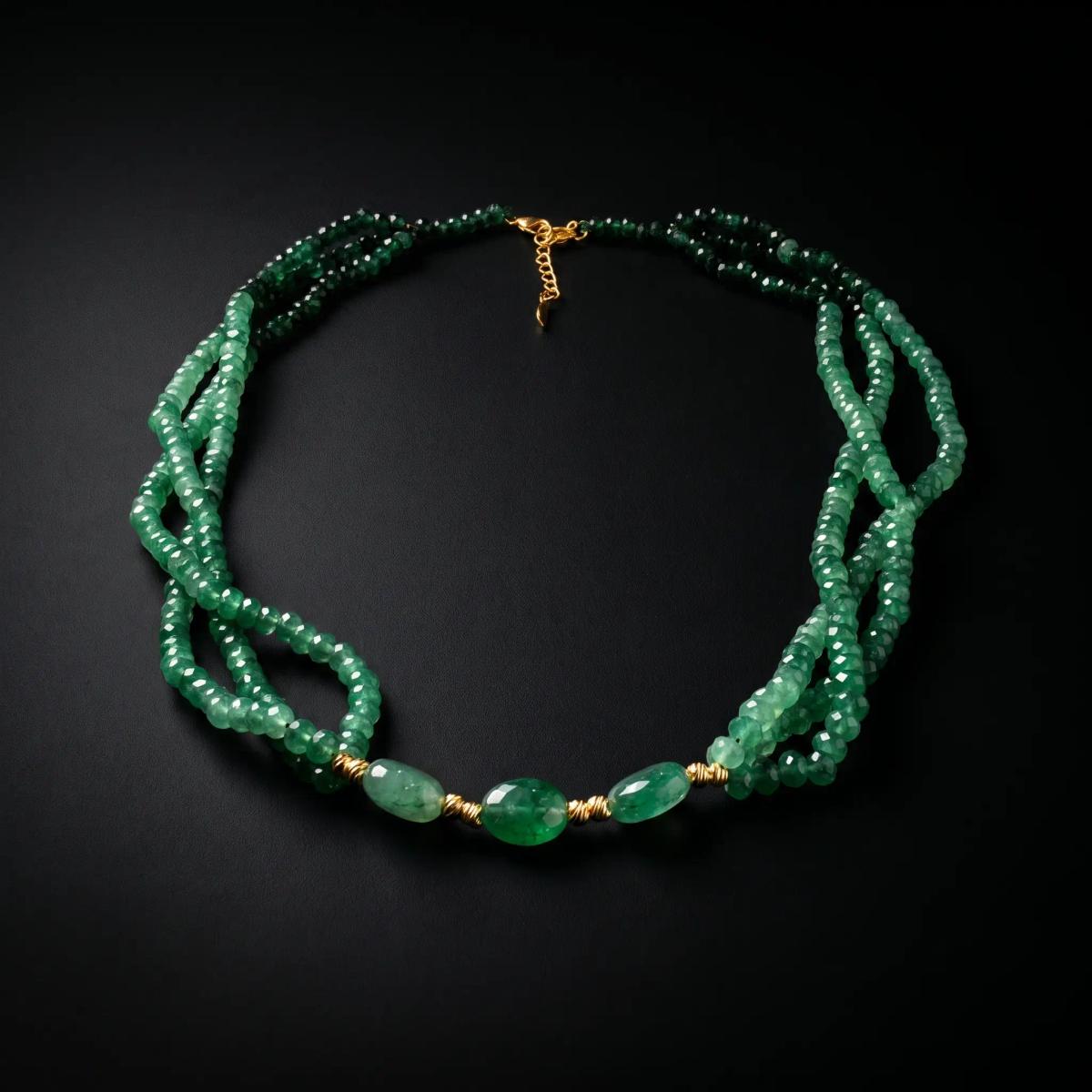 Collier Tresse émeraude Inoxydable