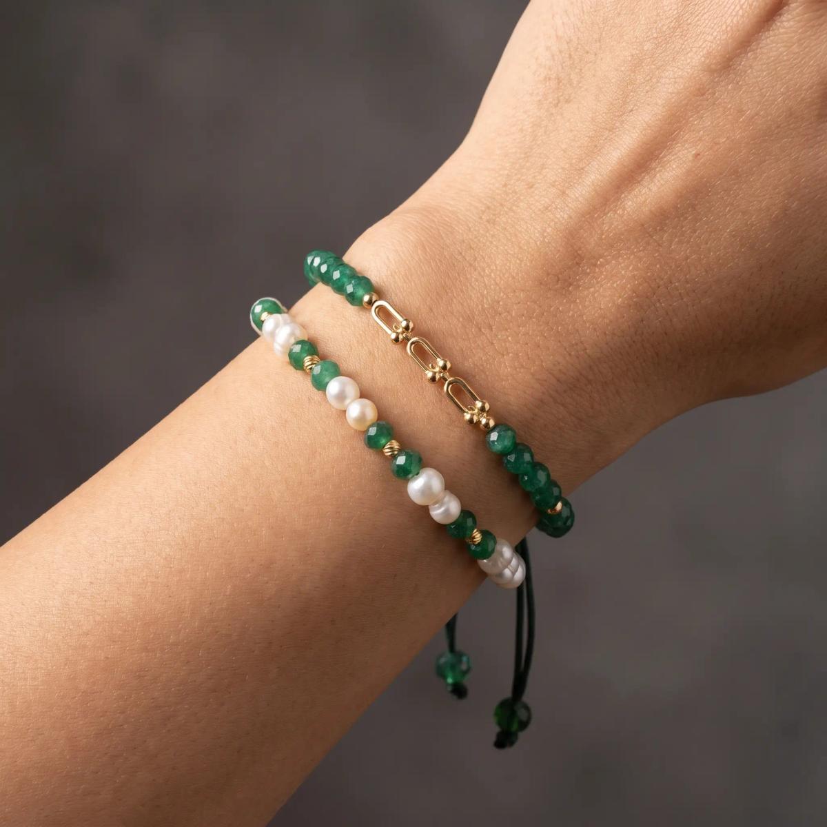Duo Bracelets Emeraude vert Or 18K