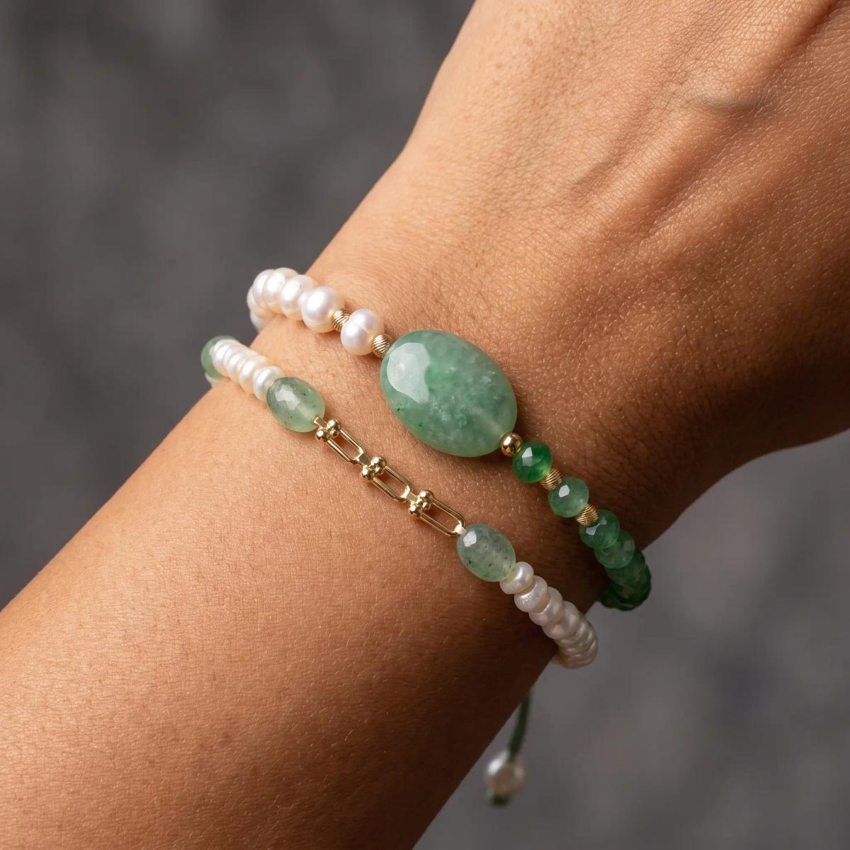 Duo bracelets Aventurine Or 18K