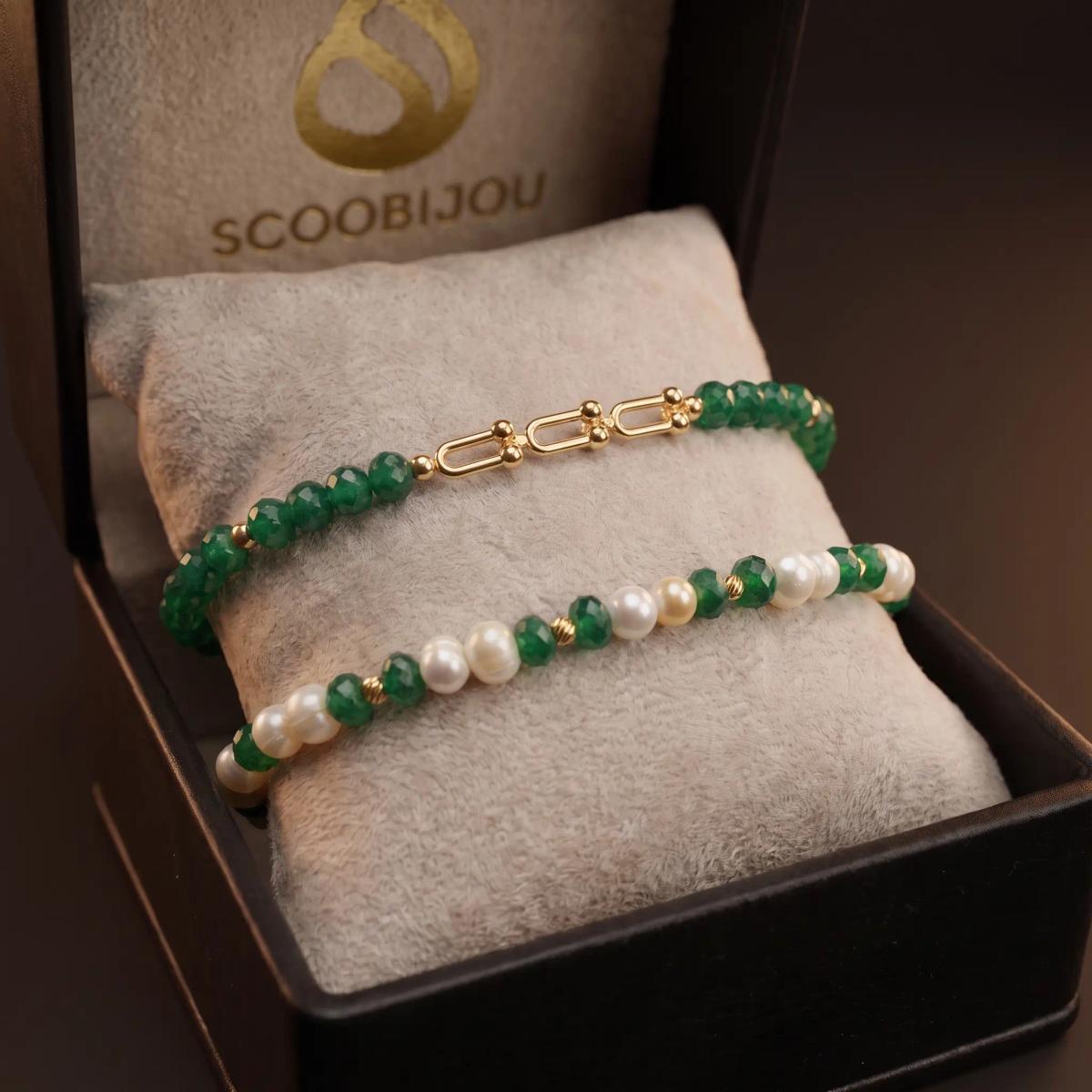 Duo Bracelets Emeraude vert Or 18K