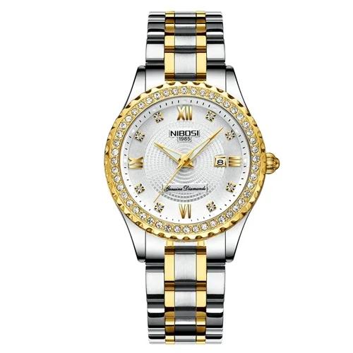 Nibosi Montre à quartz dorée étanche pour femmes