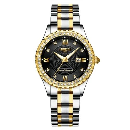 Nibosi Montre à quartz dorée étanche pour femmes