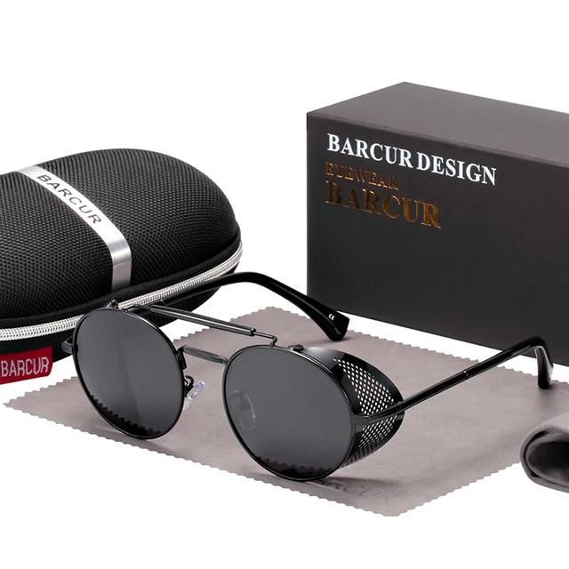 BARCUR lunettes de soleil rondes polarisées, rétro gothique Steampunk pour hommes et femmes, Vintage, protection UV400