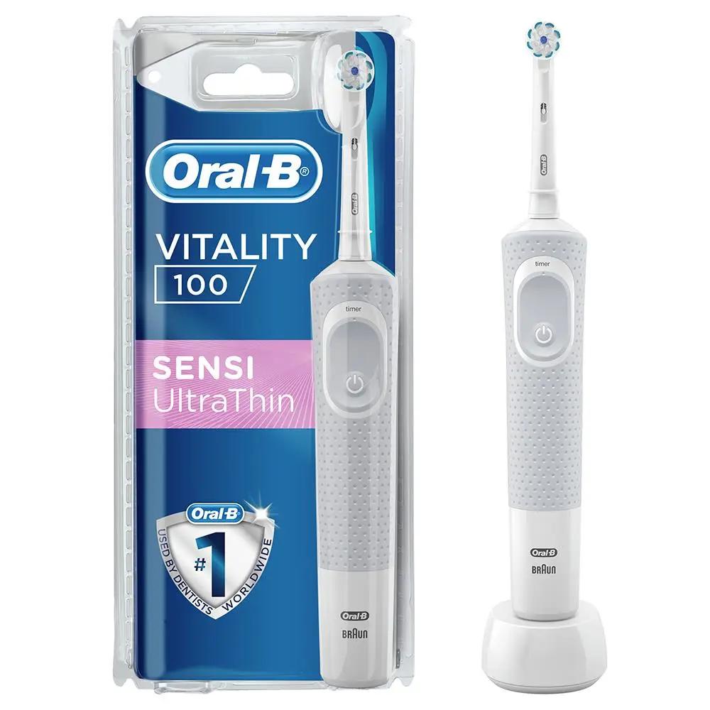 Oral-B Vitality D100 Sensi UltraThin Adulte Brosse à dents rotative Gris, Blanc