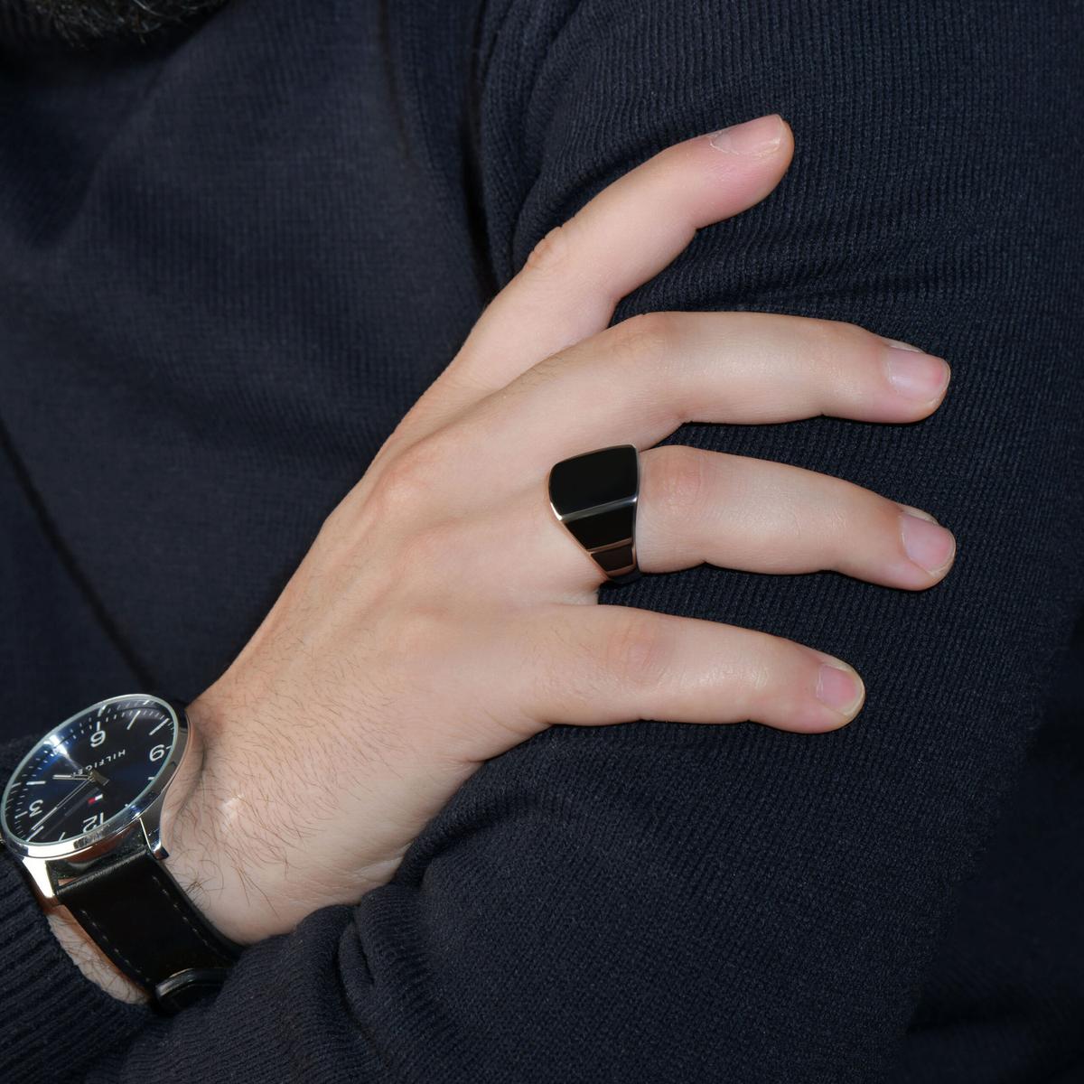 Bague Chevalière Homme Émail Noir Onyx | Collection Dark Signet Argent 925