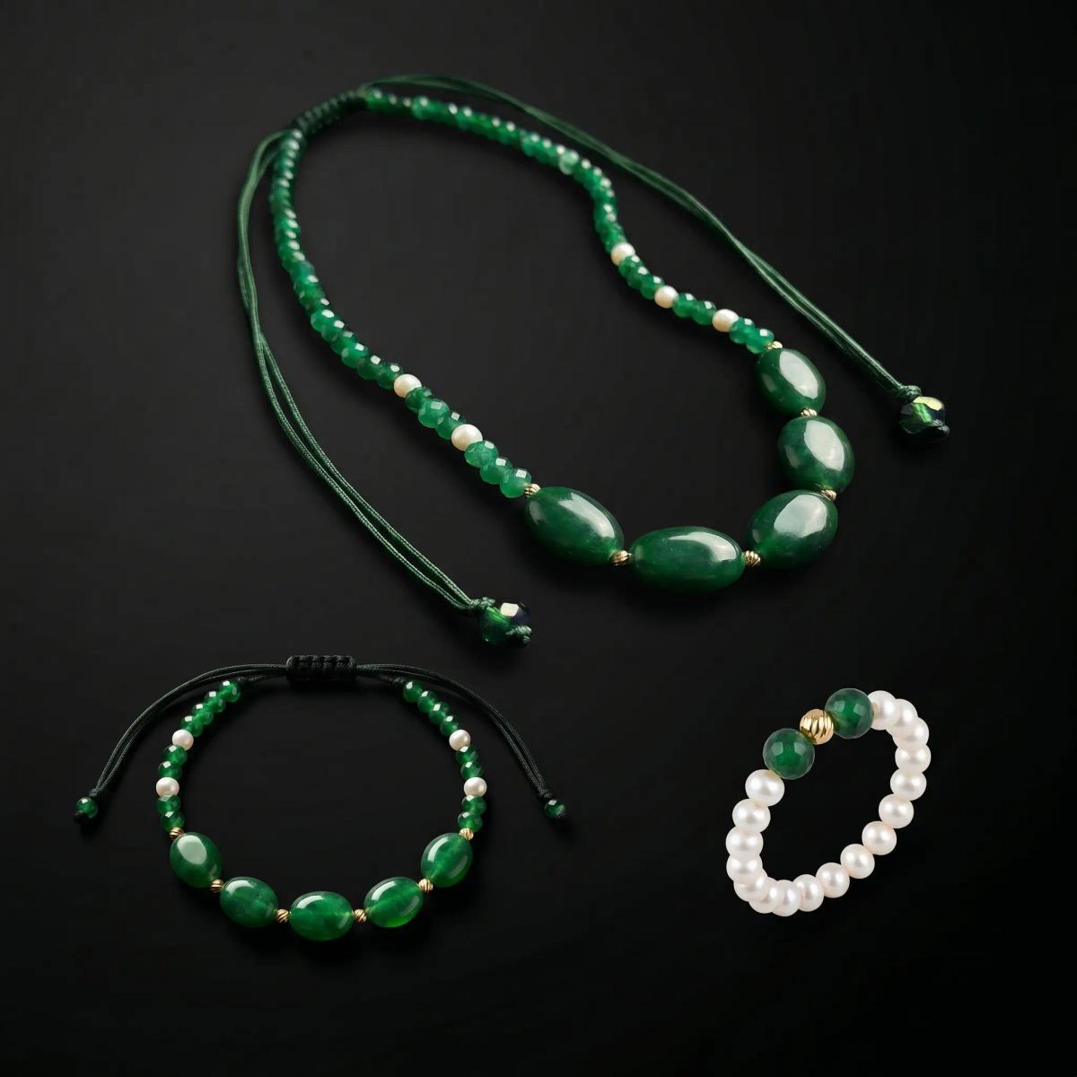 Ensemble Collier et Bracelet Vert MALAKI