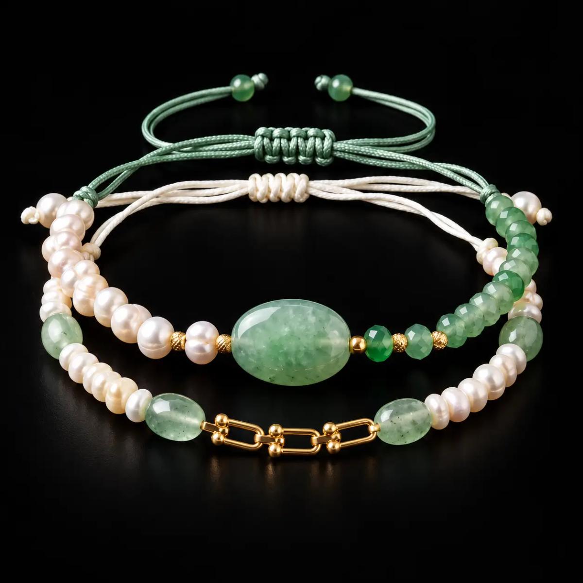 Duo bracelets Aventurine Or 18K